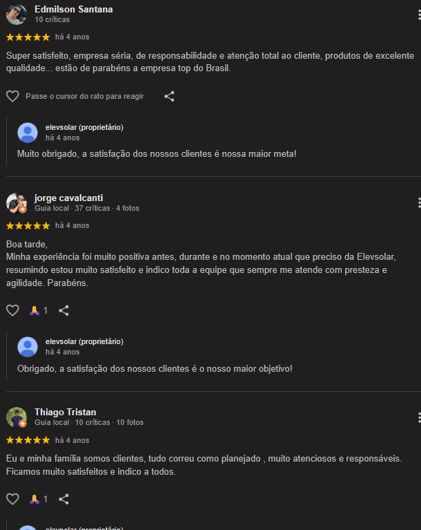 Avaliações no Google da ElevSolar