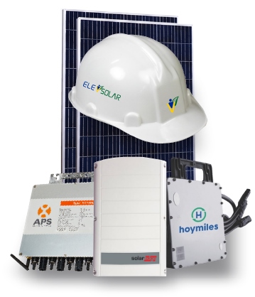 Campo de painéis solares com marca ElevSolar